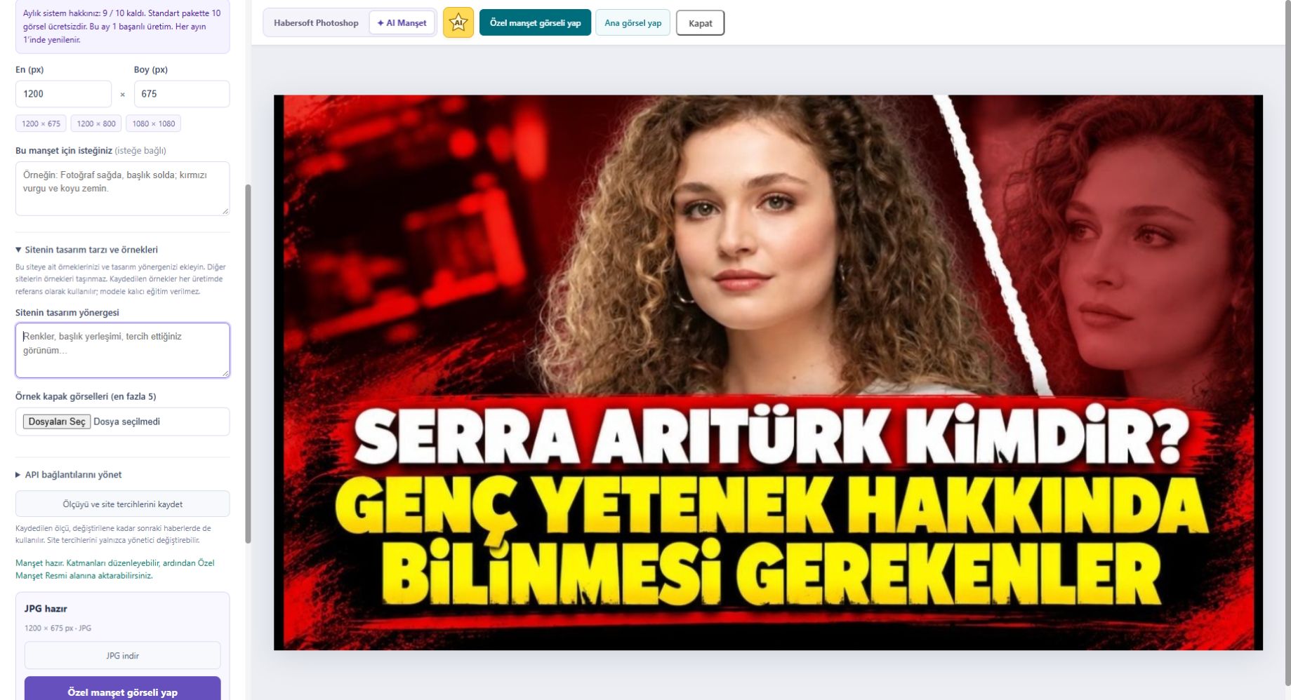 Sitenizin tarzı ve örnek görseller — Tasarım yönergesini yazın; beğendiğiniz en fazla beş manşet görselini referans olarak ekleyin.
