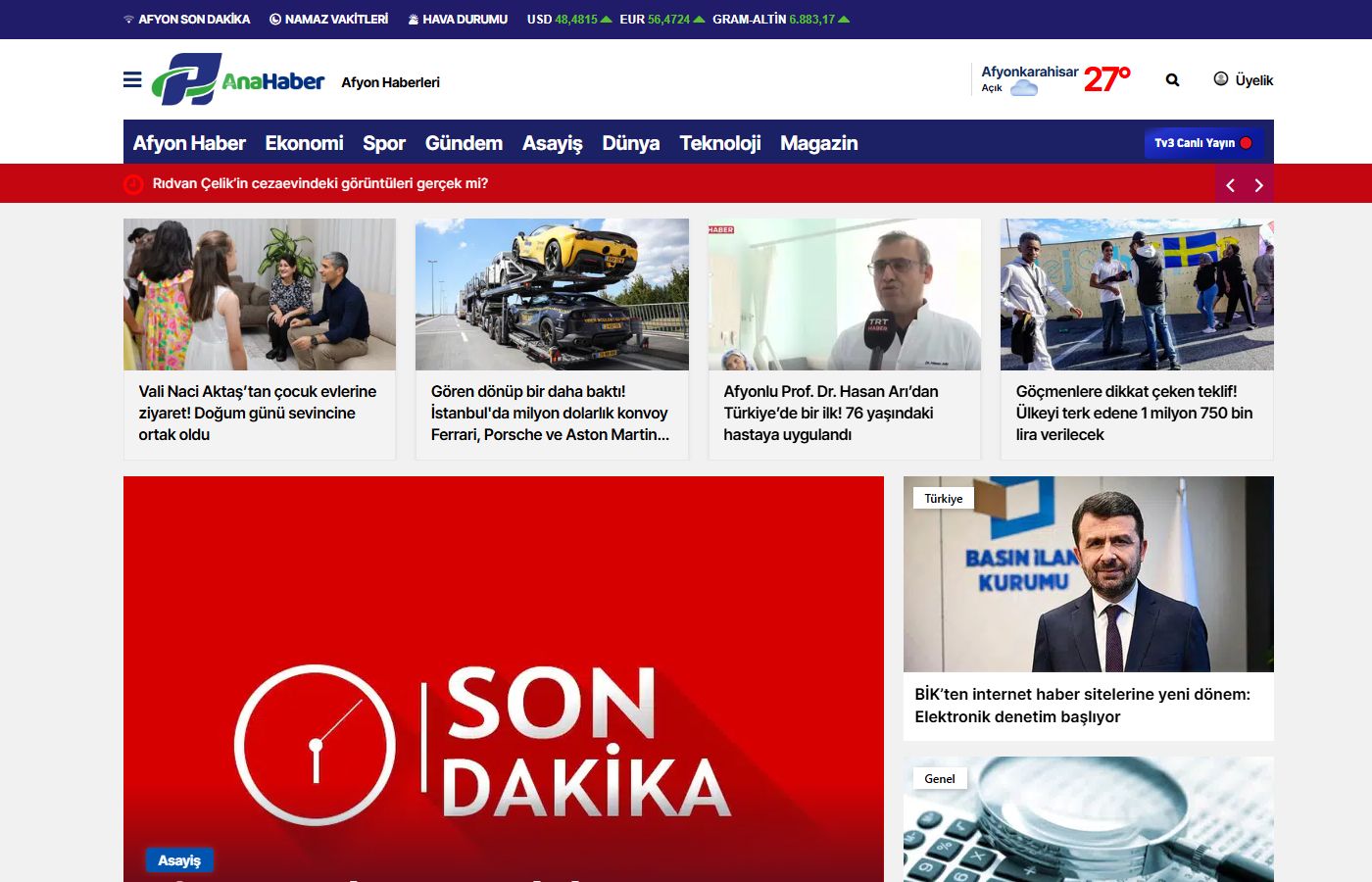 Afyon Ana Haber ana sayfa tasarımı