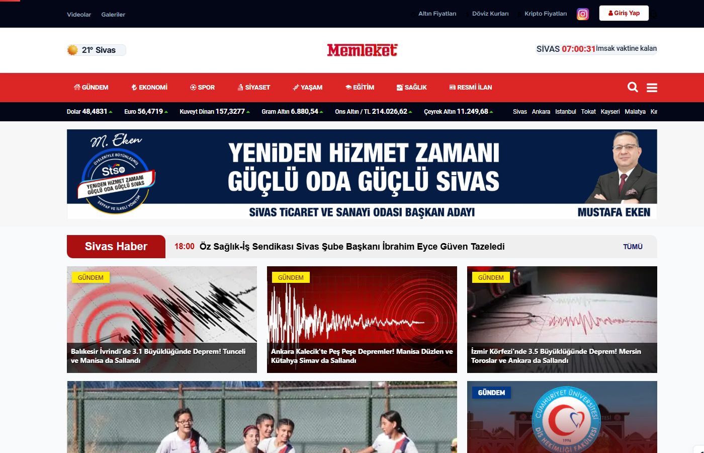 Sivas Memleket ana sayfa tasarımı