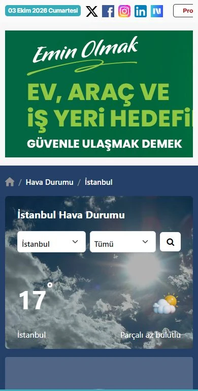 Türkgün hava durumu servisinin telefon ekranındaki görünümü