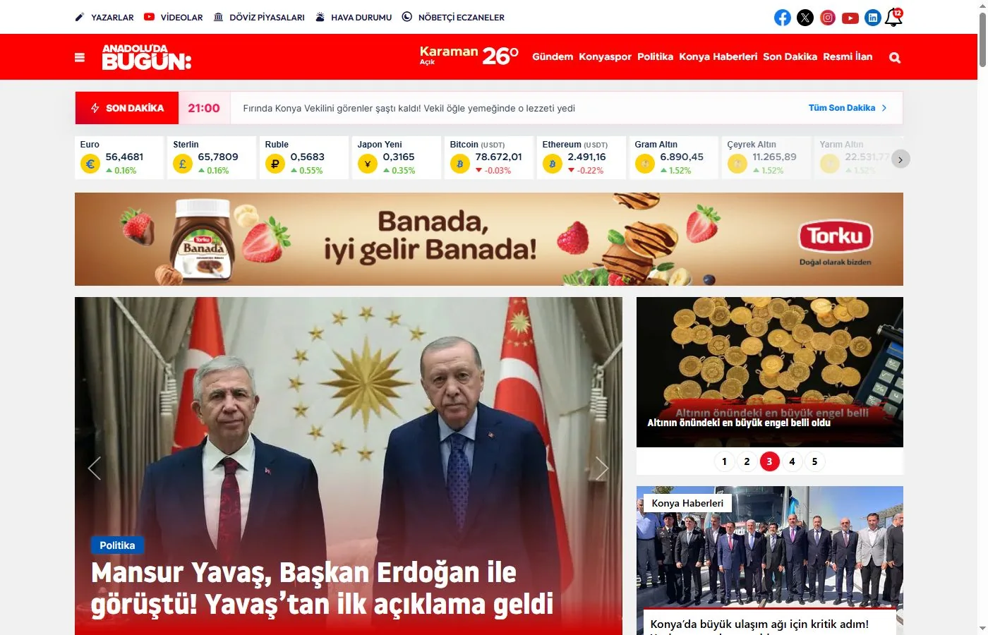 Anadolu'da Bugün ana sayfa tasarımı