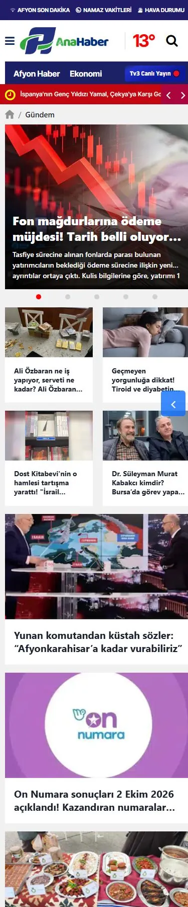 Afyon Ana Haber — Kategori mobil ekranı