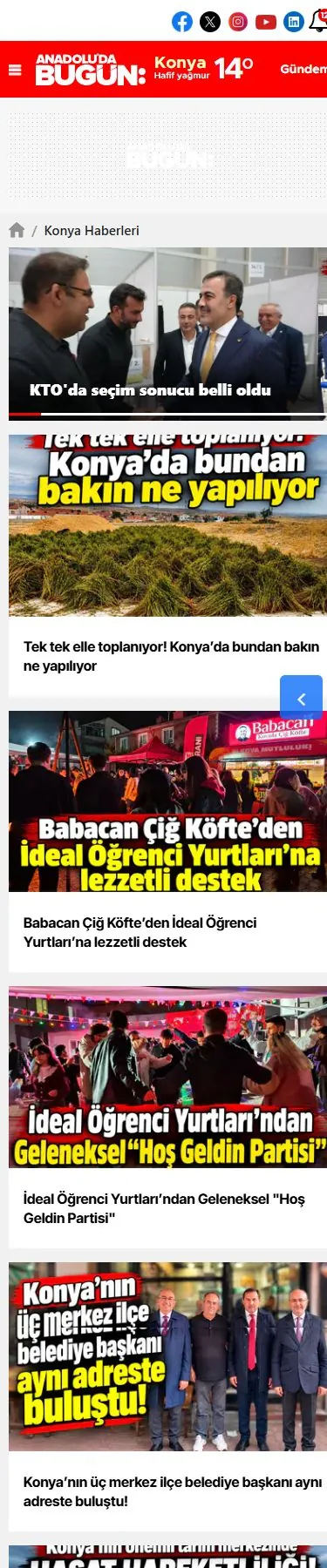 Anadolu’da Bugün — Kategori mobil ekranı