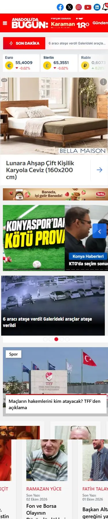 Anadolu’da Bugün — Ana sayfa mobil ekranı