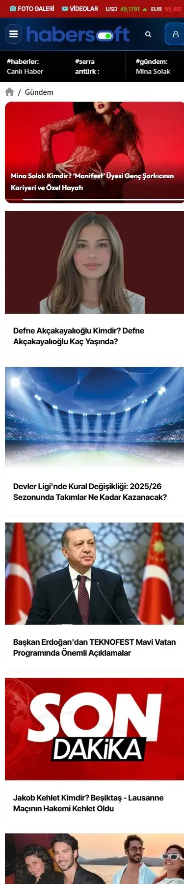 Haberall — Kategori mobil ekranı