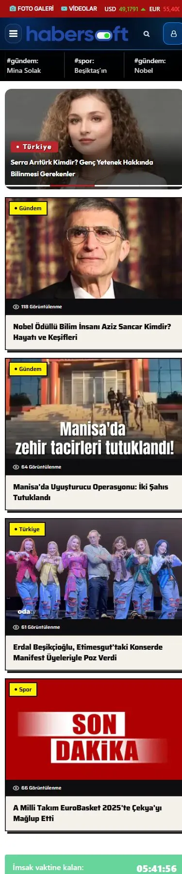 Haberall — Ana sayfa mobil ekranı
