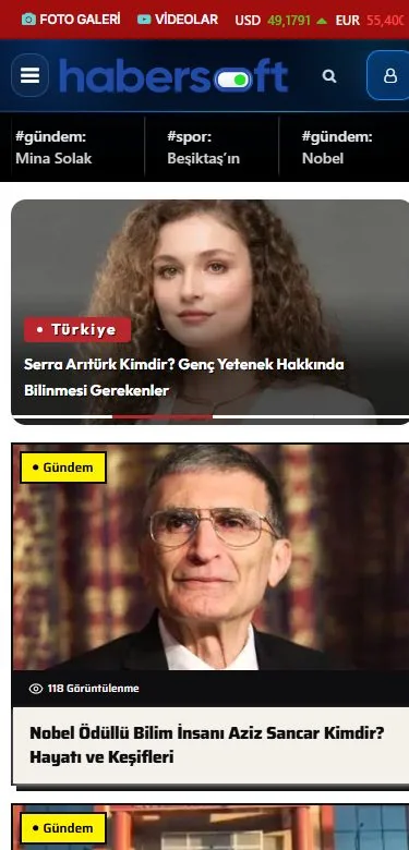 Haberall ana sayfasının gerçek mobil görünümü