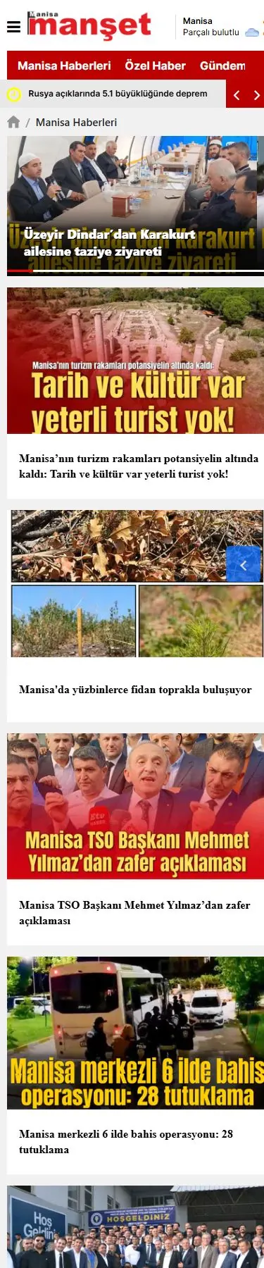 Manisa Manşet — Kategori mobil ekranı