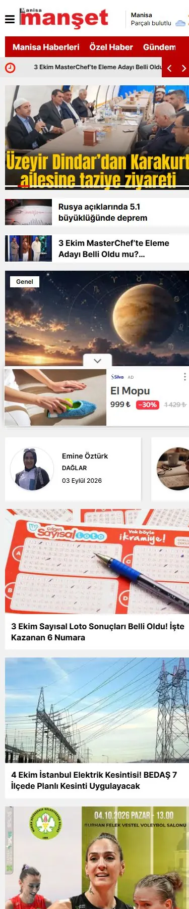Manisa Manşet — Ana sayfa mobil ekranı