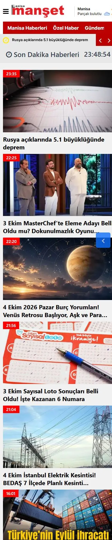 Manisa Manşet — Son dakika mobil ekranı