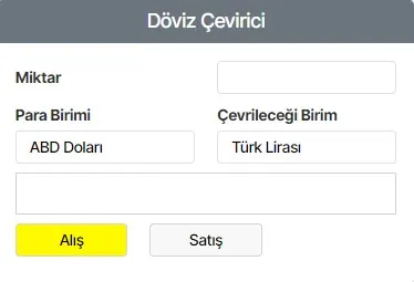 Döviz Çevirici modülünün 4 sütun · Üçlü düzen grubundaki gerçek görünümü