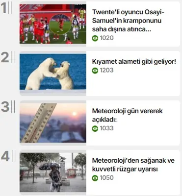 Haber Listesi modülünün 4 sütun · Üçlü düzen grubundaki gerçek görünümü