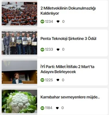 Haber Listesi · Görünüm 2 modülünün 4 sütun · Üçlü düzen grubundaki gerçek görünümü