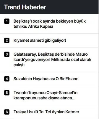 Trend Haberler modülünün 4 sütun · Üçlü düzen grubundaki gerçek görünümü