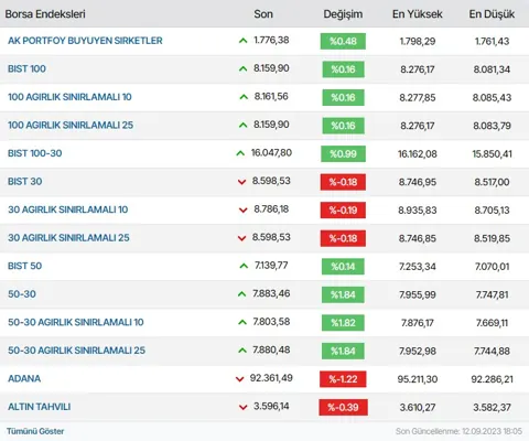 Borsa Göstergesi modülünün 8 sütun · Ana yayın alanı grubundaki gerçek görünümü