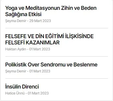 Makale Listesi modülünün Ortak modüller grubundaki gerçek görünümü