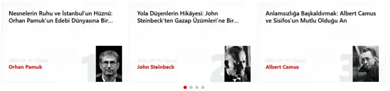Kaydırmalı Yazarlar · V2 modülünün Ortak modüller grubundaki gerçek görünümü