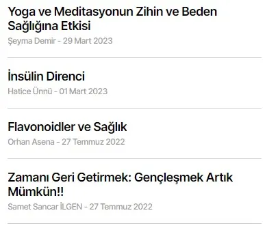 Makale Listesi modülünün Yan sütun modülleri grubundaki gerçek görünümü