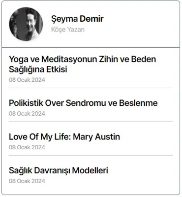 Yazar Makaleleri modülünün Yan sütun modülleri grubundaki gerçek görünümü