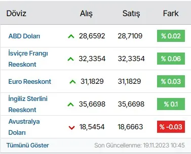 Döviz Göstergesi modülünün Yan sütun modülleri grubundaki gerçek görünümü
