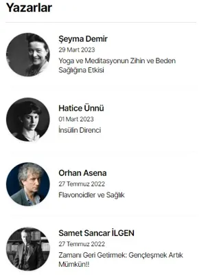 Yazarlar modülünün Yan sütun modülleri grubundaki gerçek görünümü