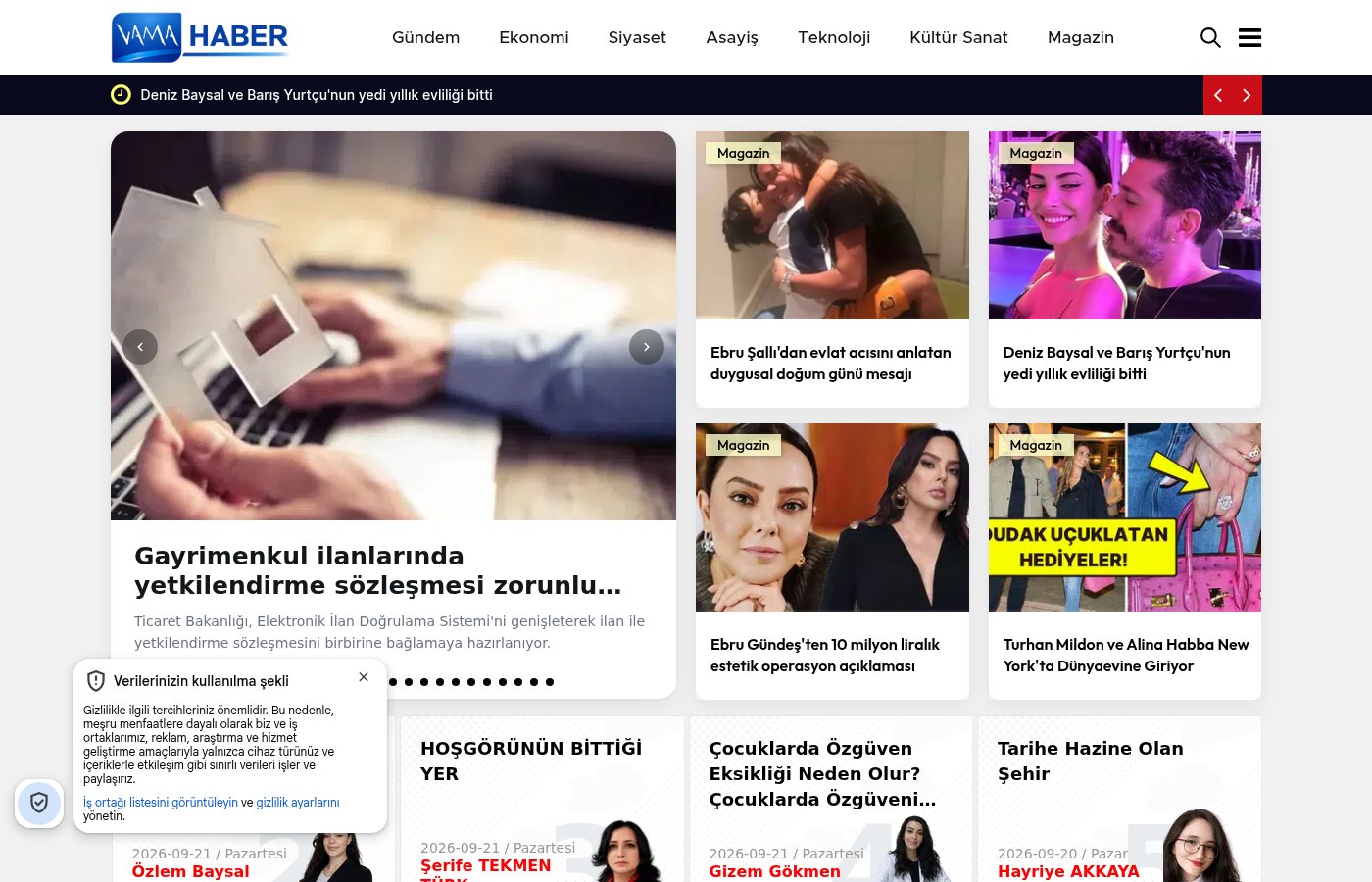 Vama Haber ana sayfa tasarımı