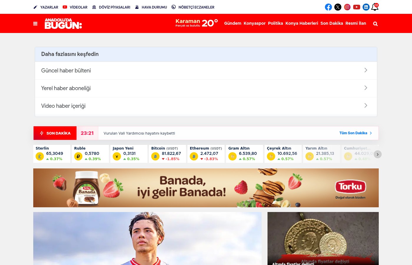 Anadolu'da Bugün ana sayfa tasarımı