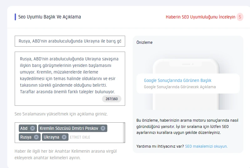 Habersoft Arama görünümü panelinin gerçek ekran görüntüsü