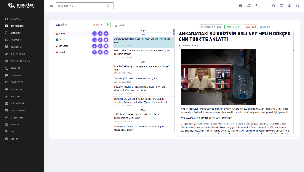 Ajans Entegrasyonu ve Botlar ekranı